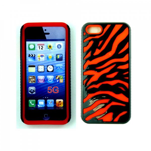 Wholesale iPhone 5 5S Zebra Hybrid Case (Black-Red)